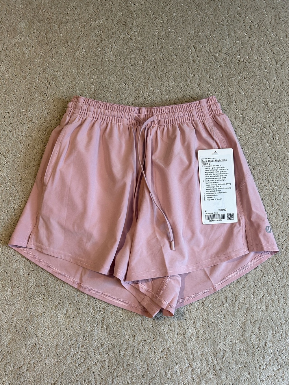 NWT Lululemon Pace Rival High-Rise Short 3", PKHZ, Size 2